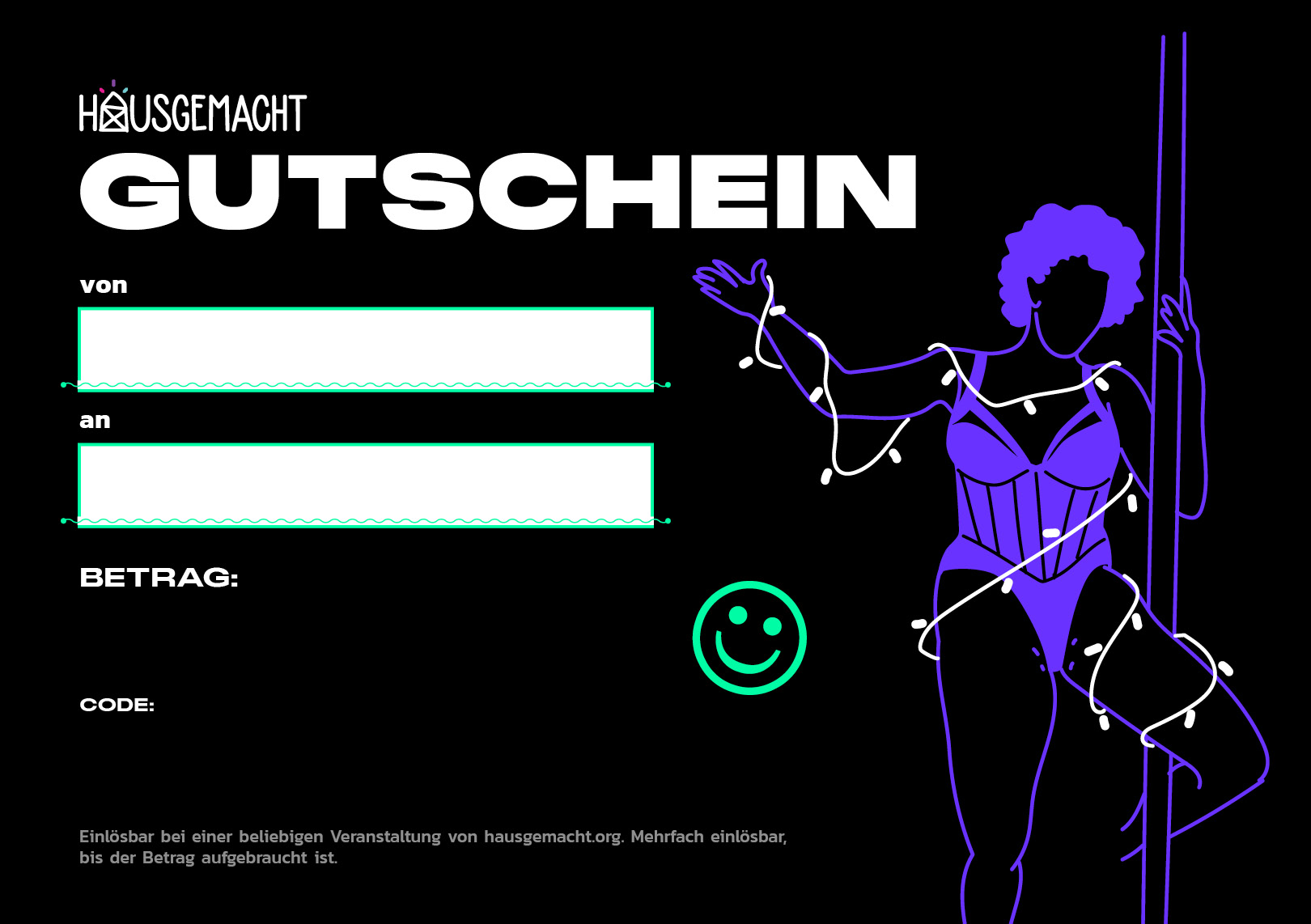 A black and purple poster with a smiling woman.